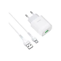 Зарядний пристрій HOCO C72Q Glorious USB QC3.0 + кабель USB–Micro-USB 5P 18 Вт білий (6931474732538)