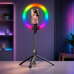 Селфі-палиця з кільцевою RGB LED-лампою та функцією AI-авто-відстеження / Штатив P100 з Bluetooth 5.2 Type-C