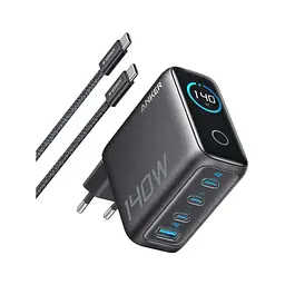 Зарядний пристрій Anker для ноутбука GaN 140 Вт 3xUSB-C PD 3.1 + USB-A + дисплей + кабель чорний (B2697GZ1)