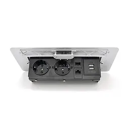 Розетка для підлоги висувна із заземленням J29L, дві розетки + 2 * USB + 2* RJ45, Input: AC 100-250V 16A, Silver - мініатюра 2