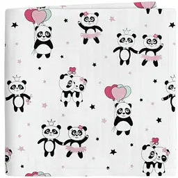 Муслінова пелюшка Cosas Rose Panda 110х150 см біло-рожева  (MuslinDiapers_PandaLoveRose_110x150)