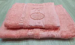 Набір турецьких бамбукових махрових рушників Zeron 50х90+70х140 Bamboo Agaс Desen персиковий 1 - мініатюра 5