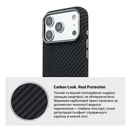 Карбоновый чехол для Apple iPhone 17 Pro, LikeCarbon2 MagCase, черный, тонкий защитный чехол-панель из поликарбоната с магнитами N52, MagSafe, противоударный, совместим с беспроводной зарядкой, приподнятые края для защиты камеры, ArmorStandart (ARM86258) - мініатюра 7
