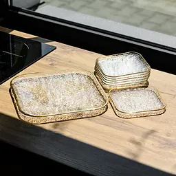 Набір тарілок Golden Prism 7 предметів із золотою оконтовкою Yiwu HP-34-84 - мініатюра 2
