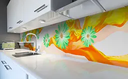 Кухонний фартух Зелені Квіти вінілова наклейка для кухні ПВХ Шовк Помаранчевий 65х250 см Happy Pocket Z181399 - мініатюра 6