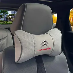 Подушка на підголівник з логотипом Citroen Екошкіра 3D Кольоровий лого Сірі-Сірий кант 1 шт