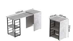 Стіл-тумба трансформер Смарт 2/2 Ferrum-decor 750x1450x600 Чорний метал ДСП Бетон 16 мм (FRD-105108) - мініатюра 4