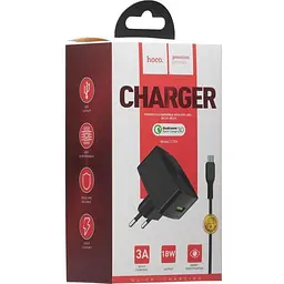 Мережевий зарядний пристрій 1USB Hoco C70A QC 3.0 3A Black + USB Cable XiaomicroUSB - мініатюра 3