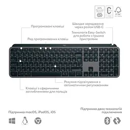 Клавіатура Logitech MX Keys S Wireless UA Graphite (920-011593) - мініатюра 7