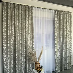 Штори жаккард "Вензель" сірий 150х270 см, 2шт, тасьма ALBO pbe0052939 - мініатюра 5