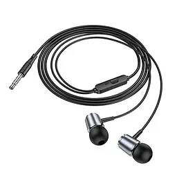 Провідні вакуумні навушники Hoco M108 Spring metal universal earphones with mic, 3.5mm, 1.2m, metal-grey - мініатюра 2