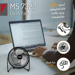 Вентилятор Mesko MS 7322 настільний/ USB/ 4,5Вт/ D=15см/ чорний (MS7322) - мініатюра 10