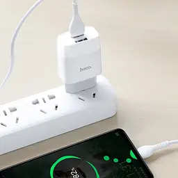 Мережевний зарядний пристрій Hoco C73A Glorious 2.4A 2USB-A + кабель USB to Type-C Білий - мініатюра 7