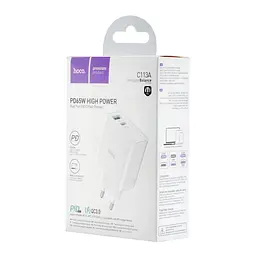 МЗП Hoco C113A Awesome PD65W dual port ( 1A1C ) charger ( EU ) White - мініатюра 2
