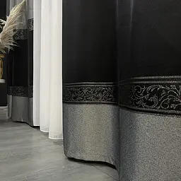 Жакардові штори сірого кольору 2шт. 140х270 з білим шифоновим тюлем 400х270, на тасьмі ALBO pbe0052684 - мініатюра 2