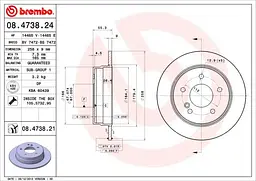 Диск гальмівний невентильований Mercedes 124, C-class 87-01р Brembo (08.4738.21) - мініатюра 2