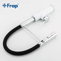 Змішувач для кухні Frap F4452-8 з гнучким виливом, 2 режими, біло/чорний, Чорний матовий - мініатюра 4