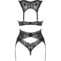 Комплект білизни Obsessive Donna Dream 3-pcs set M/L Black, бюстгальтер, стрінги, пояс для панчіх - мініатюра 4