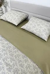 Комплект постільної білизни Ecotton двоспальний Євро 210х220 см сатин Листочки зелений (рис. 24308) (24819) - мініатюра 2