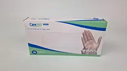 Рукавички одноразові вінілові білі CARE 365, розмір S, 100 шт, неопудрені, для огляду, клінінгу та сервісу