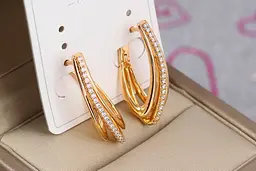 Серьги Xuping Jewelry тройная нитка 2.8 см золотистые - миниатюра 2