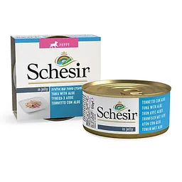 Натуральний вологий корм Schesir Tuna Aloe Puppy Шезір тунець з алое консерви в желе для цуценят 150 г (712622)