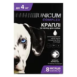 Краплі Unicum Complex Рremium від гельмінтів, бліх та кліщів для собак 0-4 кг 4 шт. (UN-031) - мініатюра 3