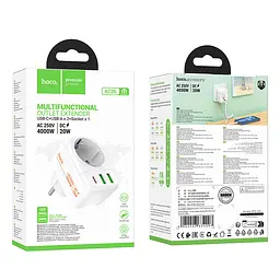 МЗП Hoco AC26 Changer Outlet Extender 20W (2USB-A/1USB-C/1Socket) White - мініатюра 6