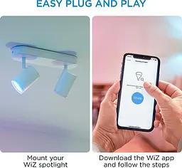 WiZ Світильник точковий накладний розумний IMAGEO Spots, 2х5W, 2200-6500K, RGB, Wi-Fi, білий - мініатюра 9