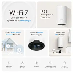 TP-Link Система WiFi-Mesh Deco BE25 BE5000, 2x2.5GE LANWAN, 1мод, зовнішня - мініатюра 4