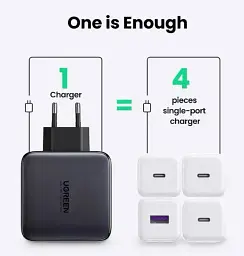 Універсальний портативний швидкий зарядний пристрій Ugreen CD226 GaN 100W 3C1A на 4 USB - мініатюра 2