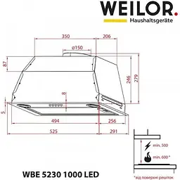 Витяжка вбудована Weilor WBE 5230 WH 1000 LED - мініатюра 9