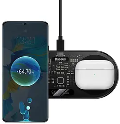 Бездротовий зарядний пристрій Baseus Digital LED Display 2in1 Wireless Charger 20W (WXSX010101) Black [78283] - мініатюра 2