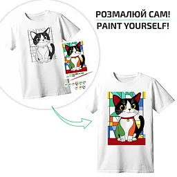 Футболка-розмальовка, Яскравий кіт , бавовна 100%, розмір XS, ROSA Talent - мініатюра 2