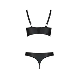 Комплект з екошкіри з люверсами та ремінцями Passion MALWIA BIKINI S/M, black, бра та трусики - мініатюра 4