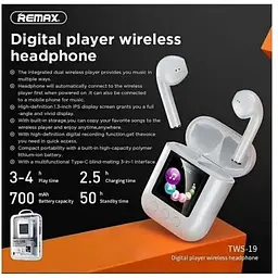 Навушники Bluetooth Remax Digital Player TWS-19 BT5.0 IPX4 - мініатюра 2