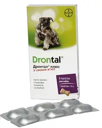 Дронтал Плюс (Drontal Plus) — антигельмінтна таблетка для собак зі смаком м’яса, 1 таблетка