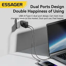 Мережевий зарядний пристрій Essager Pinchen 33W USB A + TYPE C Чорний (ECTAC-PCB01-P) - мініатюра 3