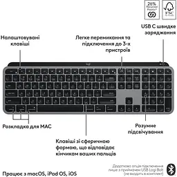 Клавіатура Logitech MX Keys S for Mac Space Grey (920-011637) [138844] - мініатюра 9