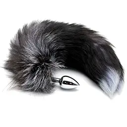 Анальна пробка Alive Anal Pleasure Black White Fox Tail L 9 см (сріблястий)
