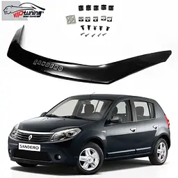 Дефлектор капоту мухобійка для Renault Sandero 2008-2013 Євро Кріплення (Vip Tuning) RL09