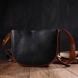 Жіноча напівкругла сумка крос-боді з натуральної шкіри 22093 Vintage чорна - мініатюра 8