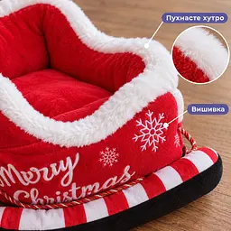 Лежанка для котів та собак у вигляді саней новорічний плюшевий килимок - мініатюра 3