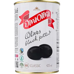 Маслини чорні без кісточки відбірні Diva Oliva Platinum 425 мл (390 г)