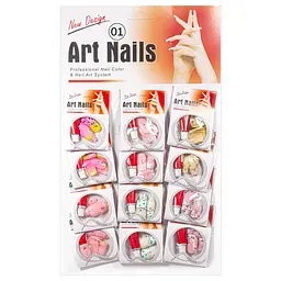 Нігті накладні кольорові з малюнком та стразами упаковка 12 шт. Art Nails №1