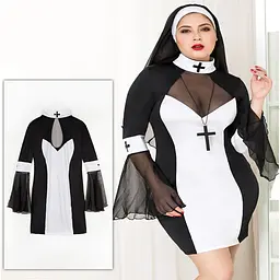 Еротичний костюм черниці JSY «Грішниця Лола» Plus Size Black, сукня, хрест, апостольник - мініатюра 6