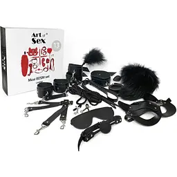 Набір Art of Sex - Maxi BDSM Set LeaTher, 13 предметів, натуральна шкіра, Чорний - мініатюра 3