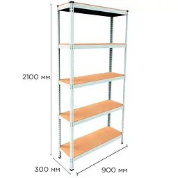 Металевий стелаж Emby Light Series (розмір 2100х900x300мм) 5 полиць ДСП до 100кг Білий - мініатюра 2