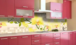 Кухонний фартух Орхідеї Текстура вінілова наклейка для кухні ПВХ Квіти Жовті 60х200 см Happy Pocket Z181381 - мініатюра 2