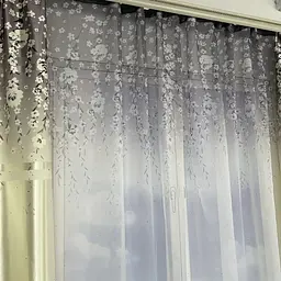 Атласні штори з квітами сірого кольору 150х270 з батистовим тюлем 400х270 ALBO pbe0052732 - мініатюра 8